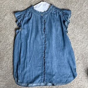 Women’s Denim Ruffle Sleeve Top - Blue Denim